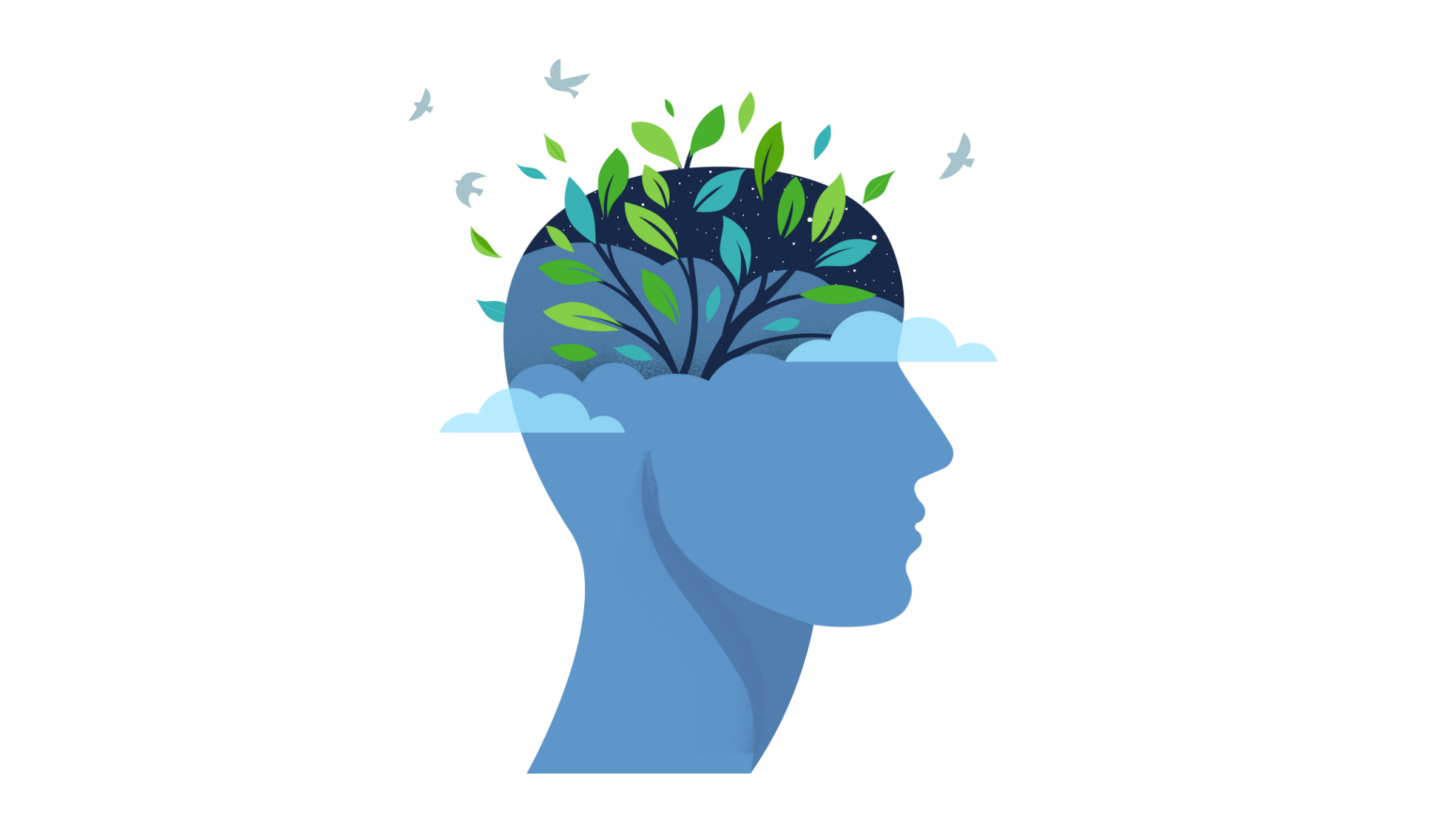 Un homme avec des fleurs dans la tête.